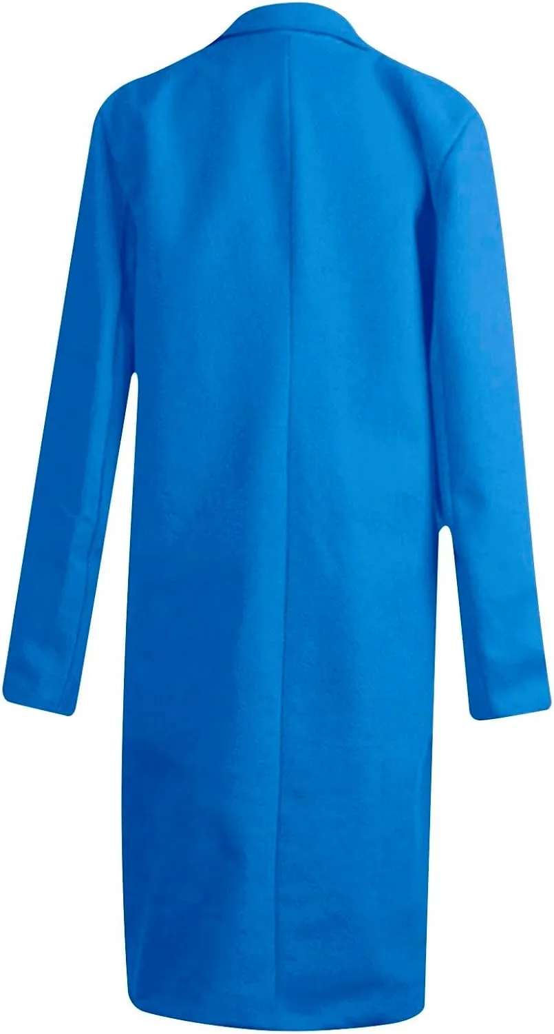 Wool Coats for Women Notch Lapel Double Breasted Mid Long Trench Coat Plus Size Pea Overcoat Winter Jacket