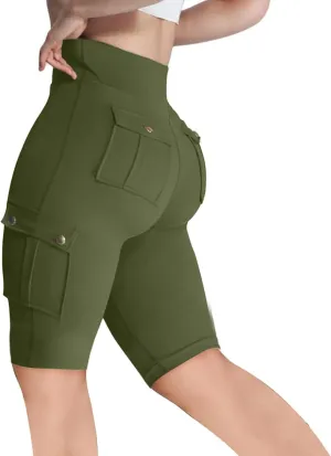 Workout Shorts Women with Pockets High Waisted Tummy Control Cargo Shorts Butt Lift 4-Way Stretch Athletic Shorts