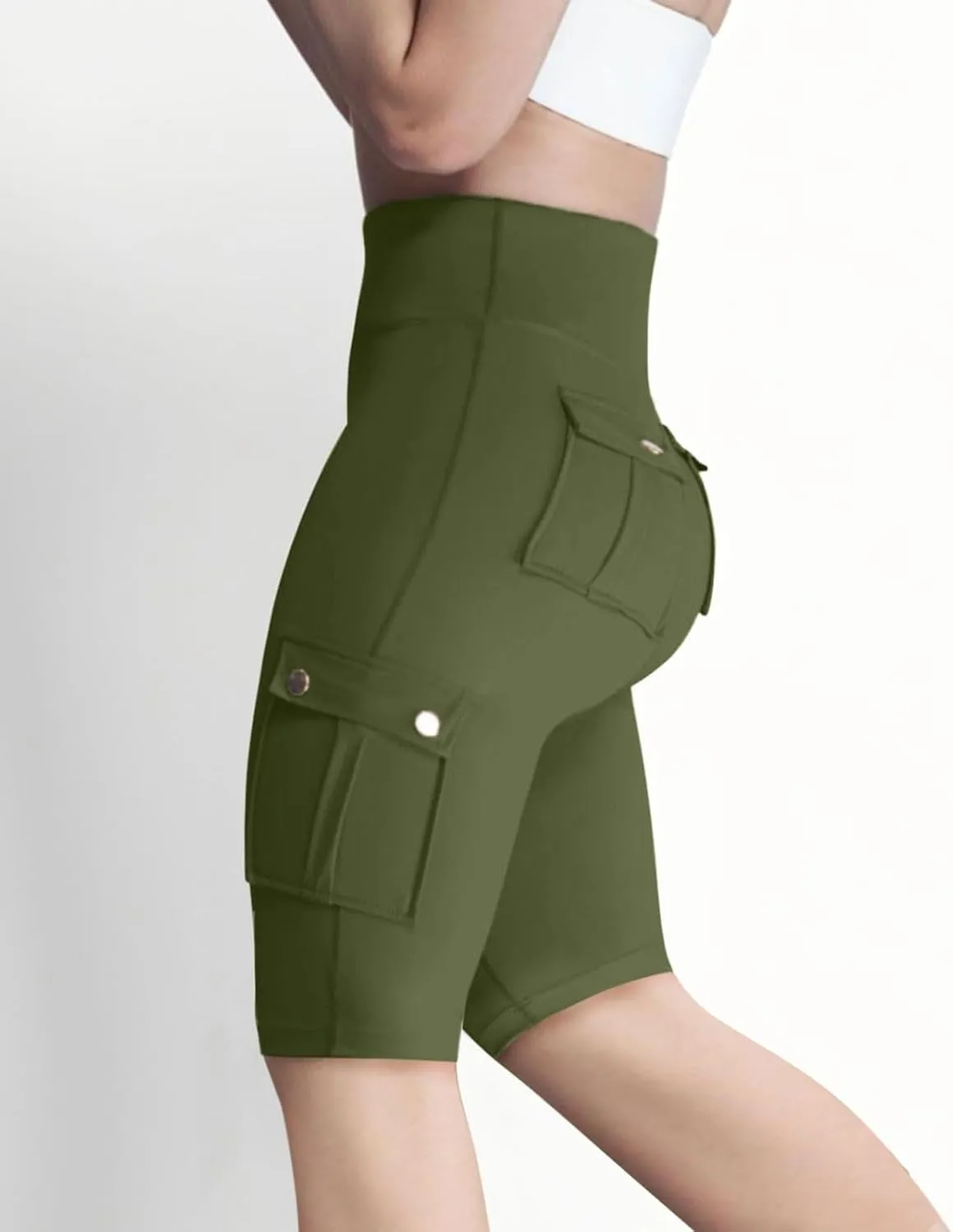 Workout Shorts Women with Pockets High Waisted Tummy Control Cargo Shorts Butt Lift 4-Way Stretch Athletic Shorts