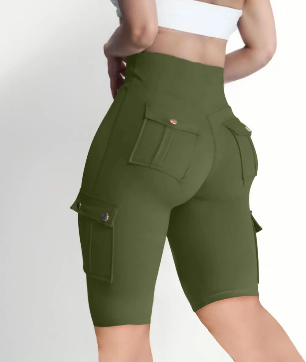 Workout Shorts Women with Pockets High Waisted Tummy Control Cargo Shorts Butt Lift 4-Way Stretch Athletic Shorts