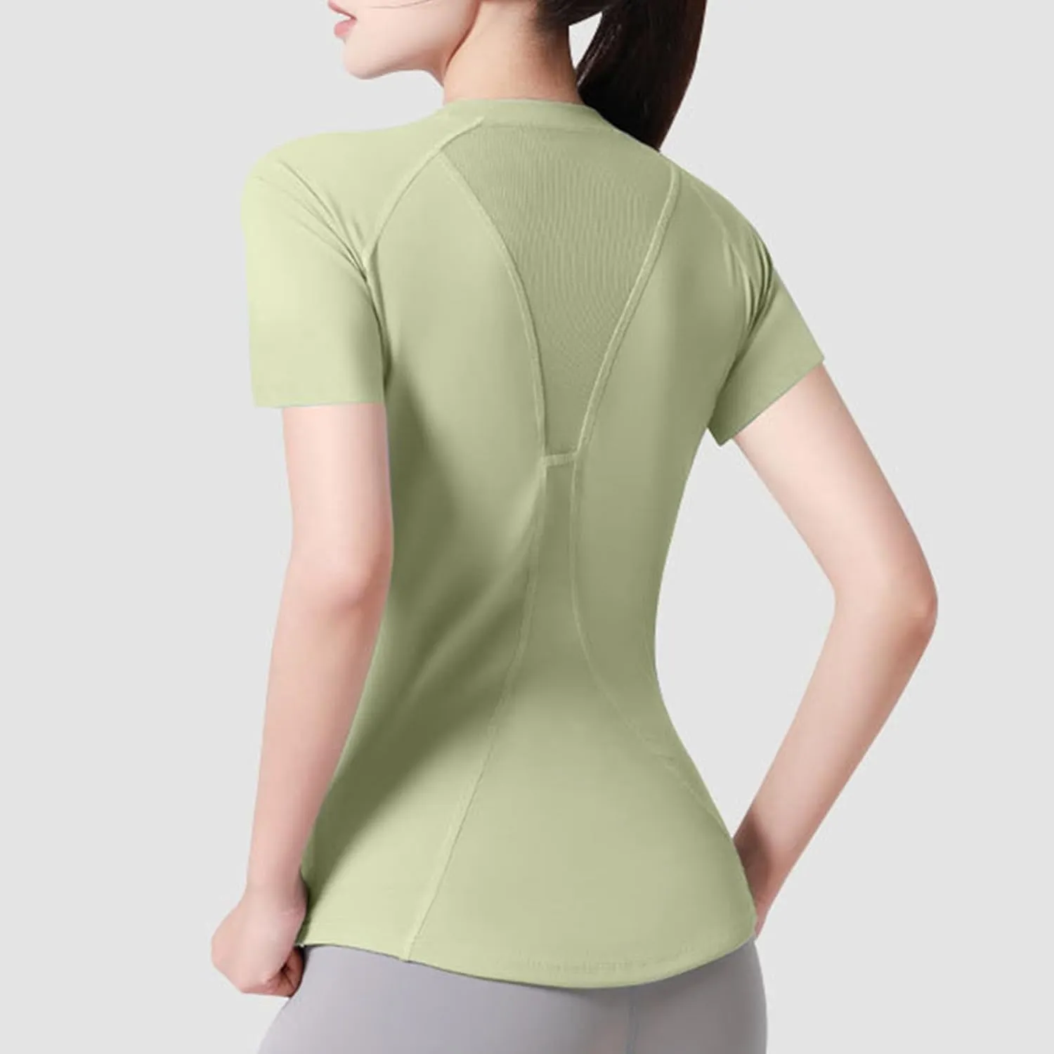 Workout Tops for Women Quick Dry Crewneck Short Sleeve Seamless Gym Shirt Breathable Yoga Athletic Tops