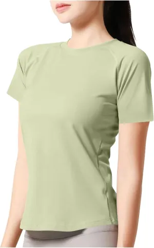 Workout Tops for Women Quick Dry Crewneck Short Sleeve Seamless Gym Shirt Breathable Yoga Athletic Tops