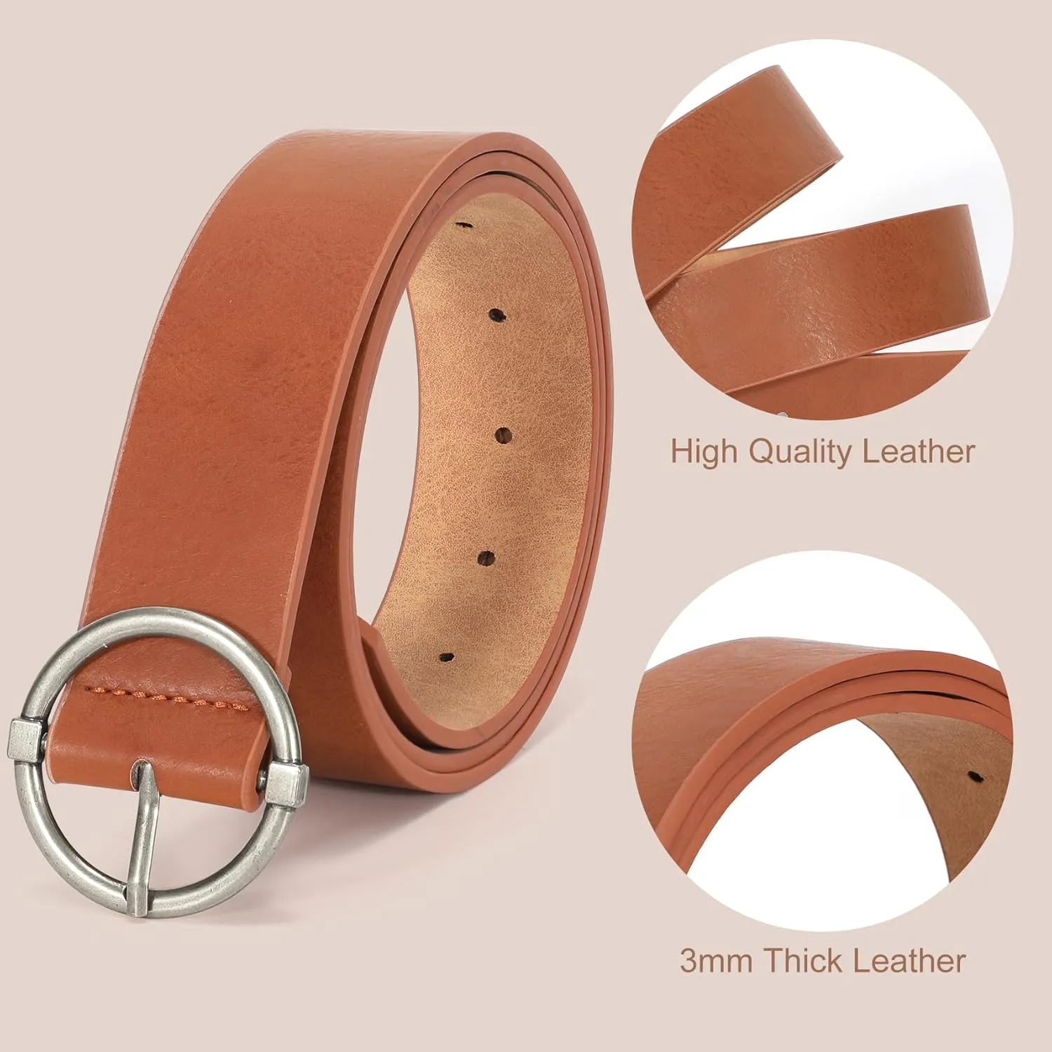 XZQTIVE Women Belts for Jeans Dress Casual Women Leather Belts with O-Ring Buckle 1.42" Width Plus Size Ladies Waist Belts