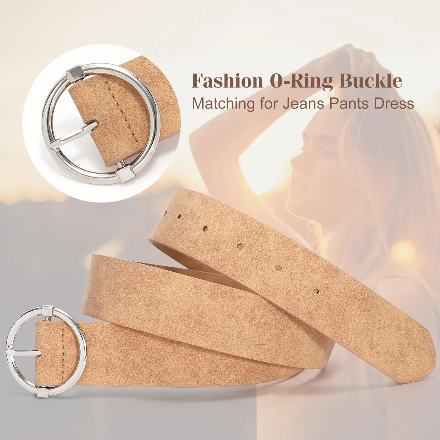 XZQTIVE Women Belts for Jeans Dress Casual Women Leather Belts with O-Ring Buckle 1.42" Width Plus Size Ladies Waist Belts