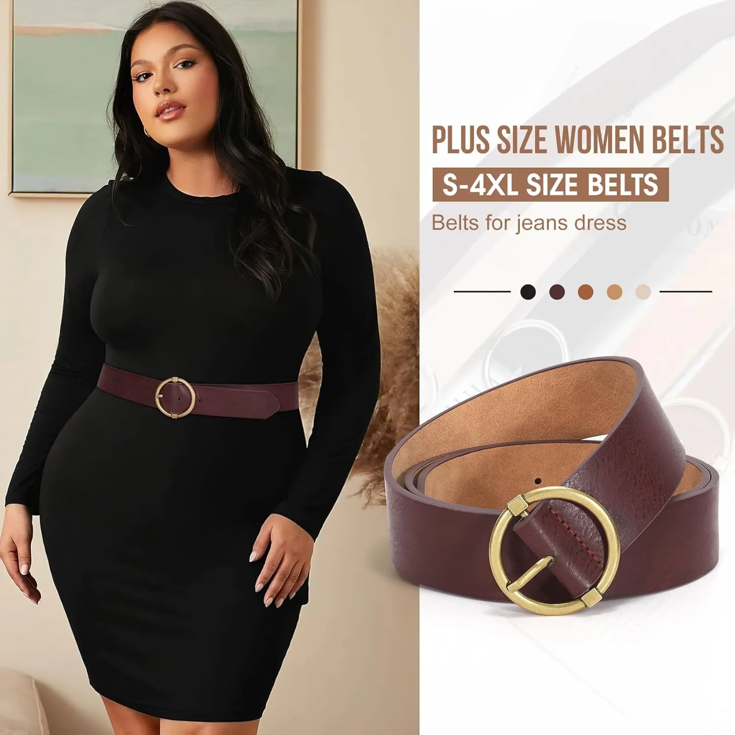 XZQTIVE Women Belts for Jeans Dress Casual Women Leather Belts with O-Ring Buckle 1.42" Width Plus Size Ladies Waist Belts