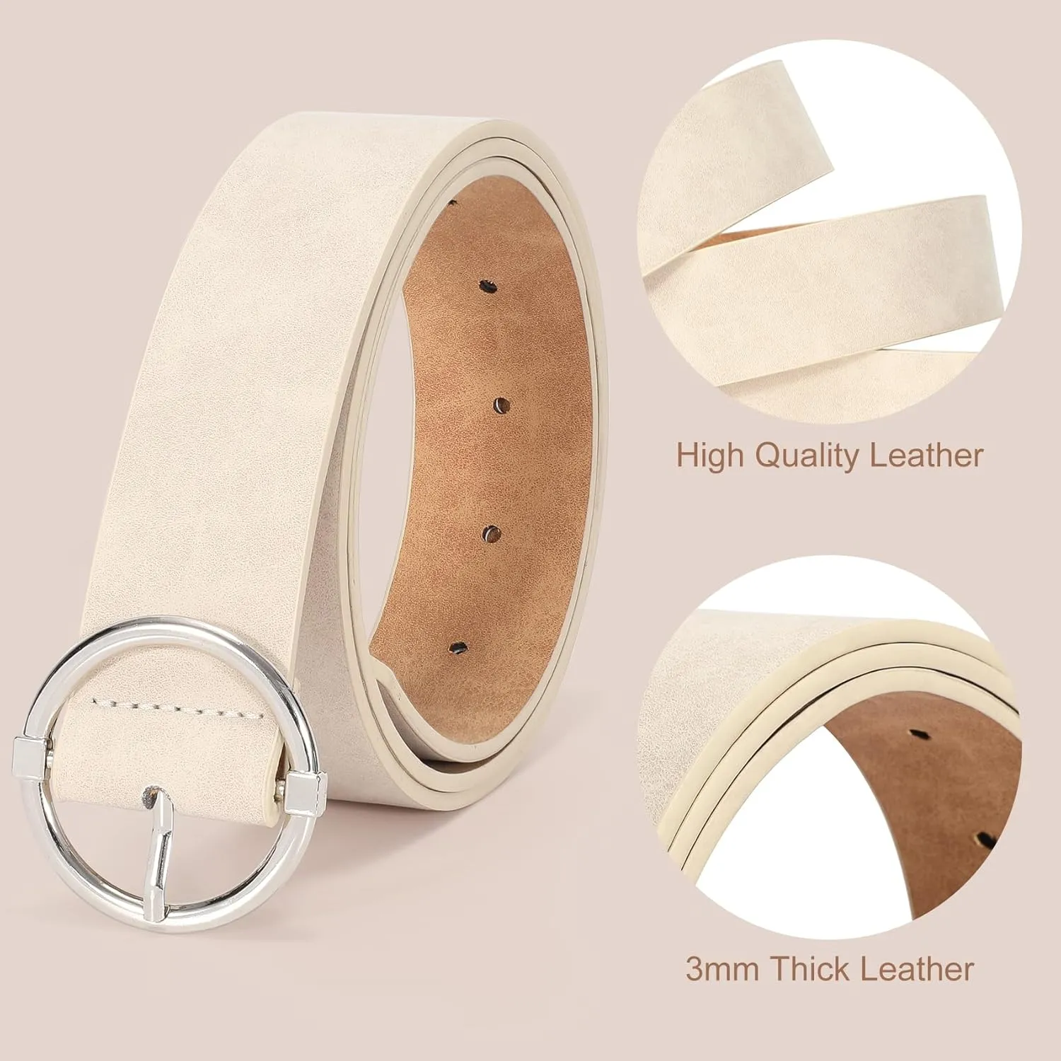 XZQTIVE Women Belts for Jeans Dress Casual Women Leather Belts with O-Ring Buckle 1.42" Width Plus Size Ladies Waist Belts