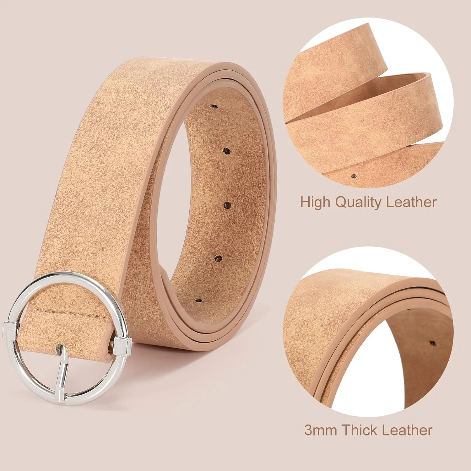 XZQTIVE Women Belts for Jeans Dress Casual Women Leather Belts with O-Ring Buckle 1.42" Width Plus Size Ladies Waist Belts