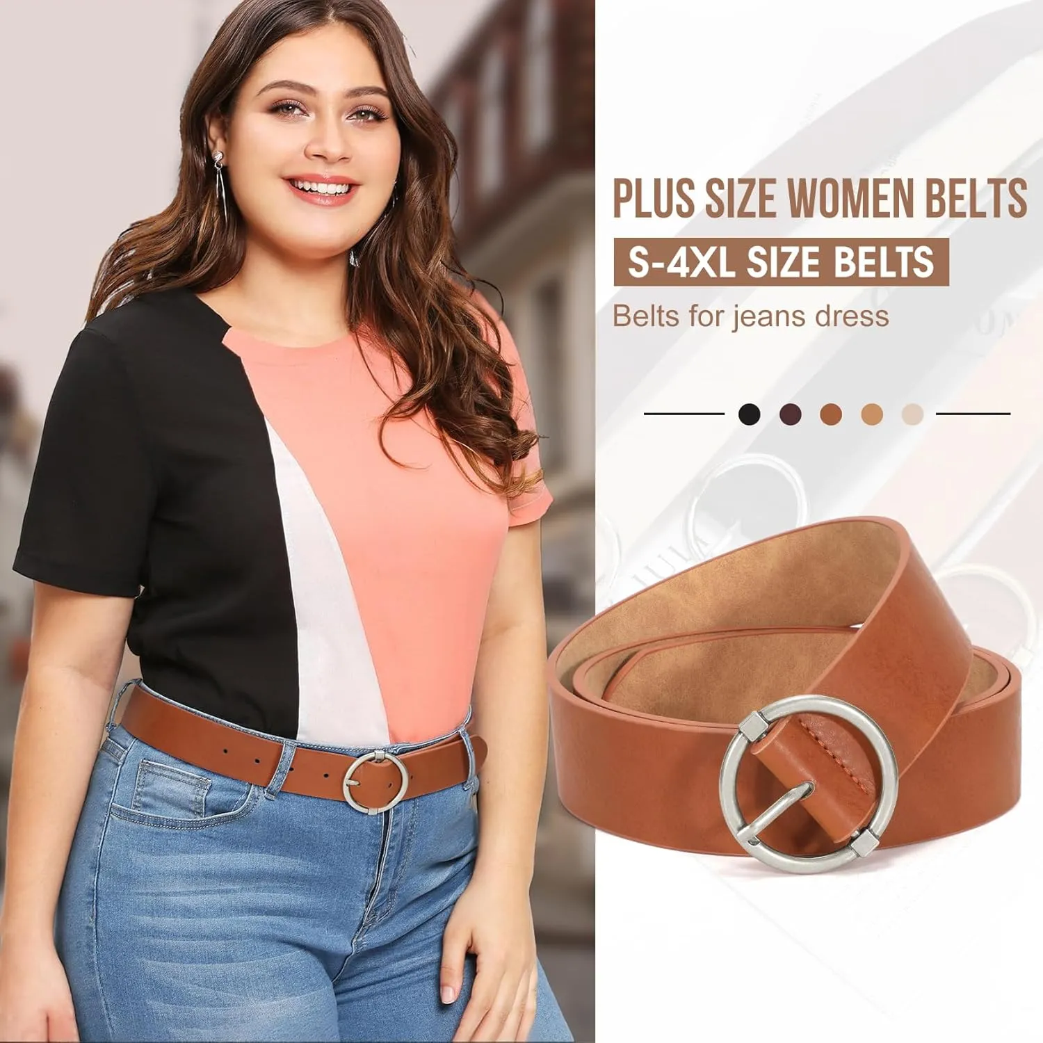 XZQTIVE Women Belts for Jeans Dress Casual Women Leather Belts with O-Ring Buckle 1.42" Width Plus Size Ladies Waist Belts