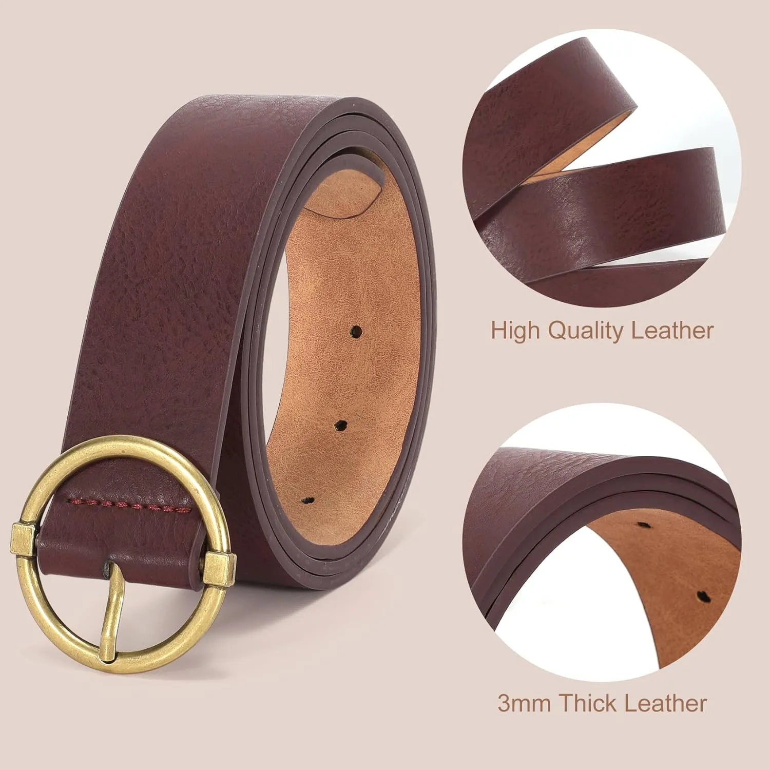XZQTIVE Women Belts for Jeans Dress Casual Women Leather Belts with O-Ring Buckle 1.42" Width Plus Size Ladies Waist Belts