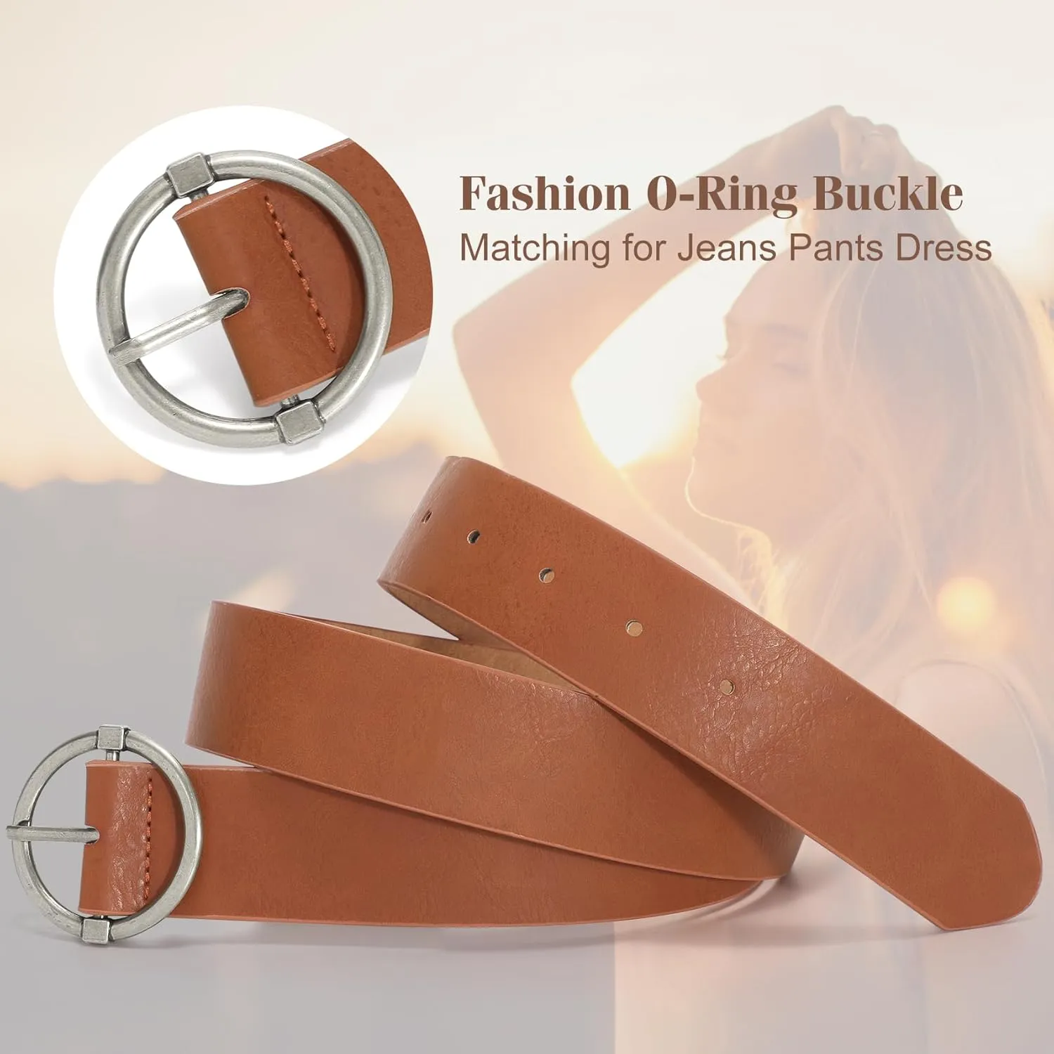 XZQTIVE Women Belts for Jeans Dress Casual Women Leather Belts with O-Ring Buckle 1.42" Width Plus Size Ladies Waist Belts