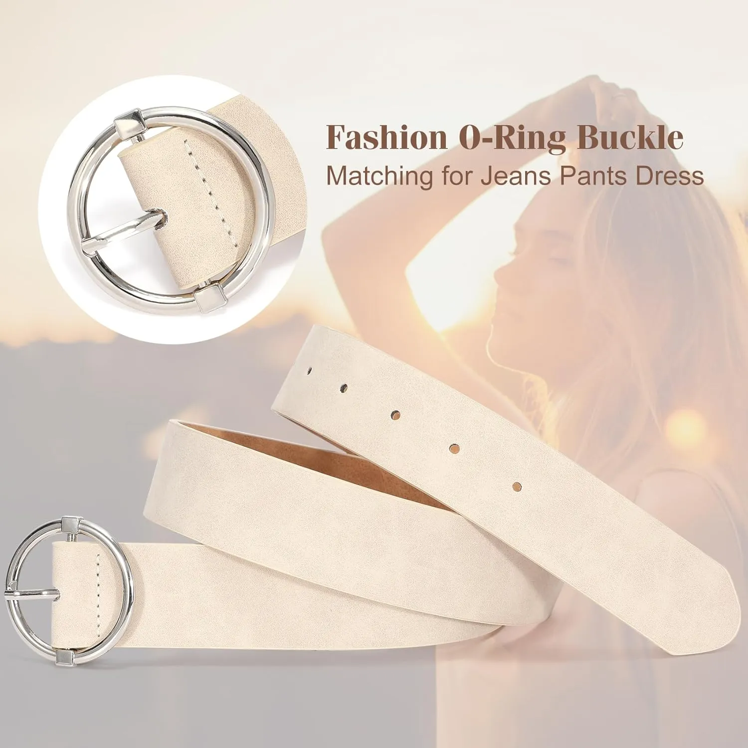 XZQTIVE Women Belts for Jeans Dress Casual Women Leather Belts with O-Ring Buckle 1.42" Width Plus Size Ladies Waist Belts