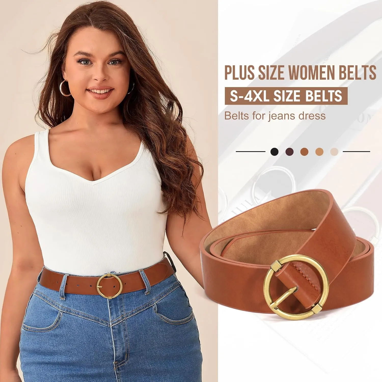 XZQTIVE Women Belts for Jeans Dress Casual Women Leather Belts with O-Ring Buckle 1.42" Width Plus Size Ladies Waist Belts
