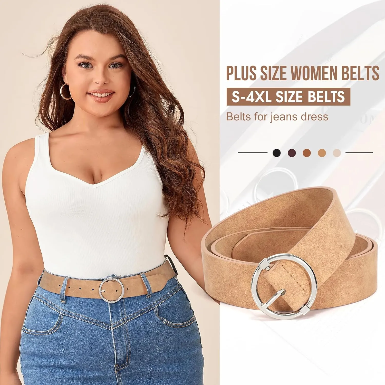 XZQTIVE Women Belts for Jeans Dress Casual Women Leather Belts with O-Ring Buckle 1.42" Width Plus Size Ladies Waist Belts