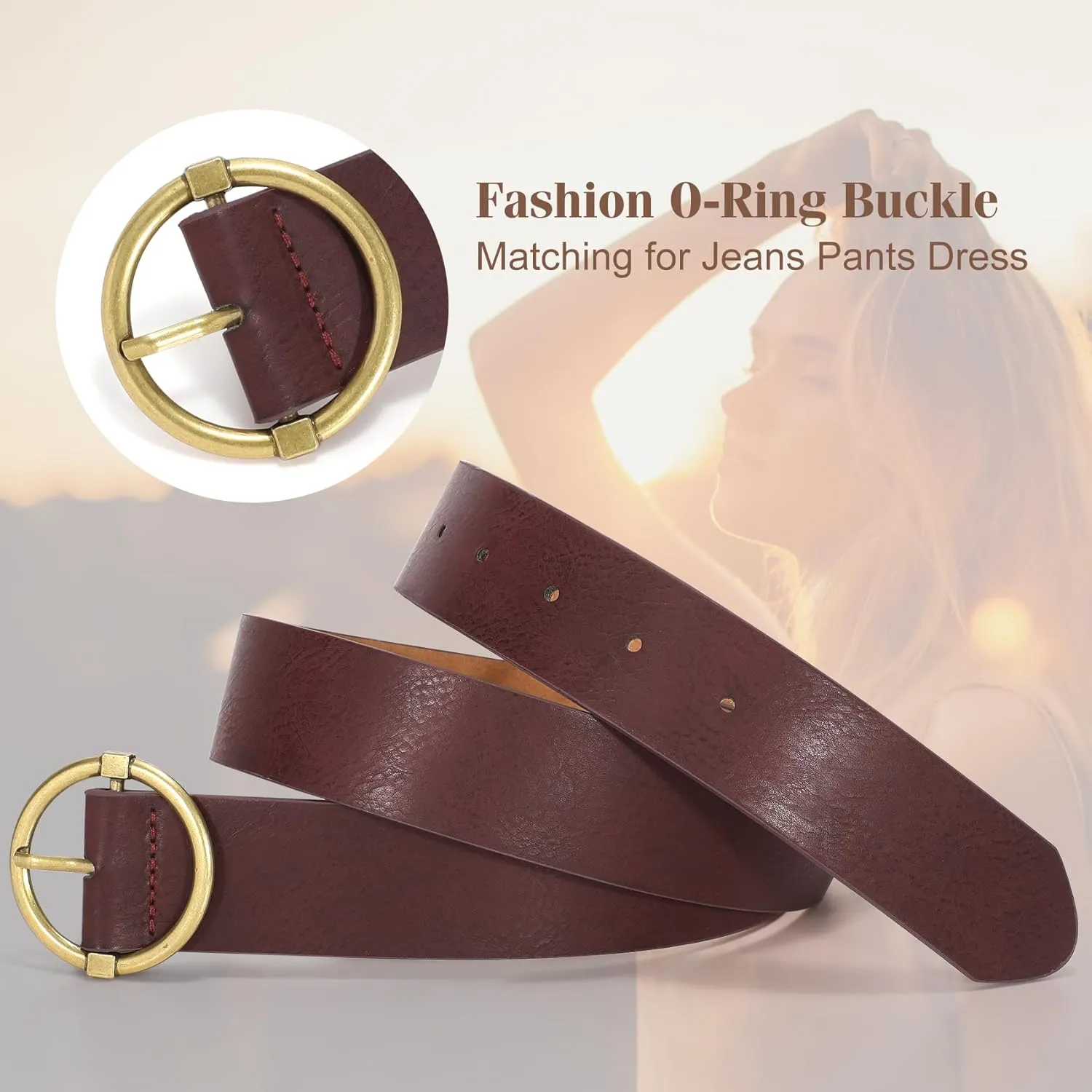 XZQTIVE Women Belts for Jeans Dress Casual Women Leather Belts with O-Ring Buckle 1.42" Width Plus Size Ladies Waist Belts