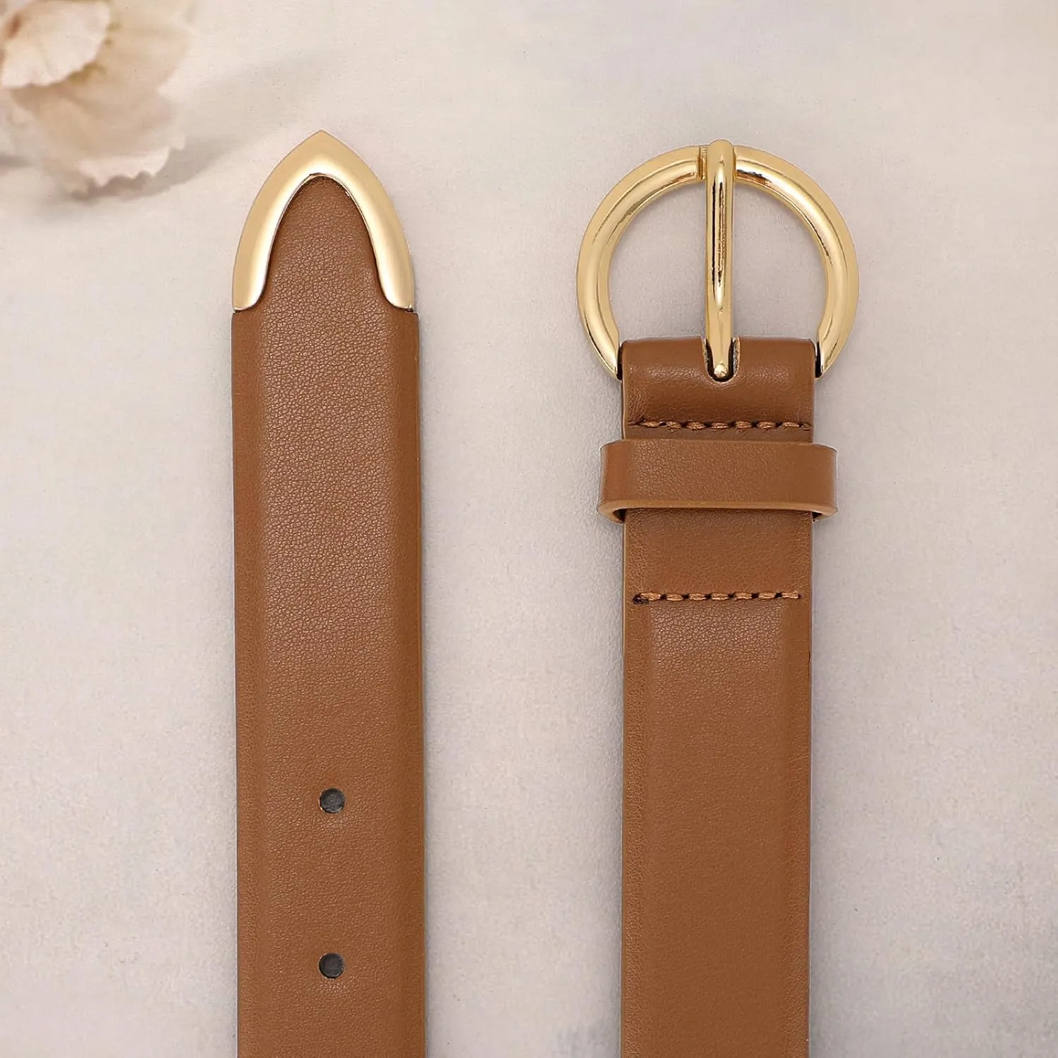 XZQTIVE Women’s Leather Belts for Jeans Pants Dresses Fashion Ladies Black Belt with Gold Buckle