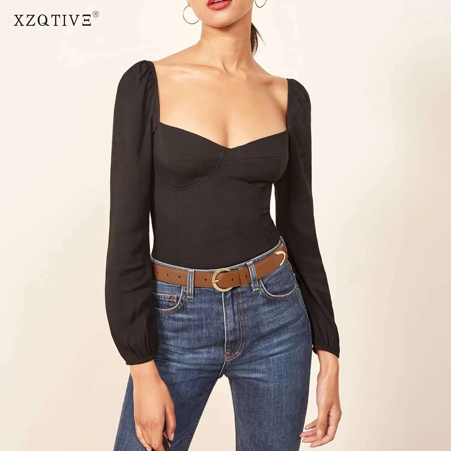 XZQTIVE Women’s Leather Belts for Jeans Pants Dresses Fashion Ladies Black Belt with Gold Buckle