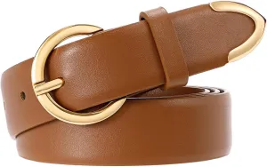 XZQTIVE Women’s Leather Belts for Jeans Pants Dresses Fashion Ladies Black Belt with Gold Buckle