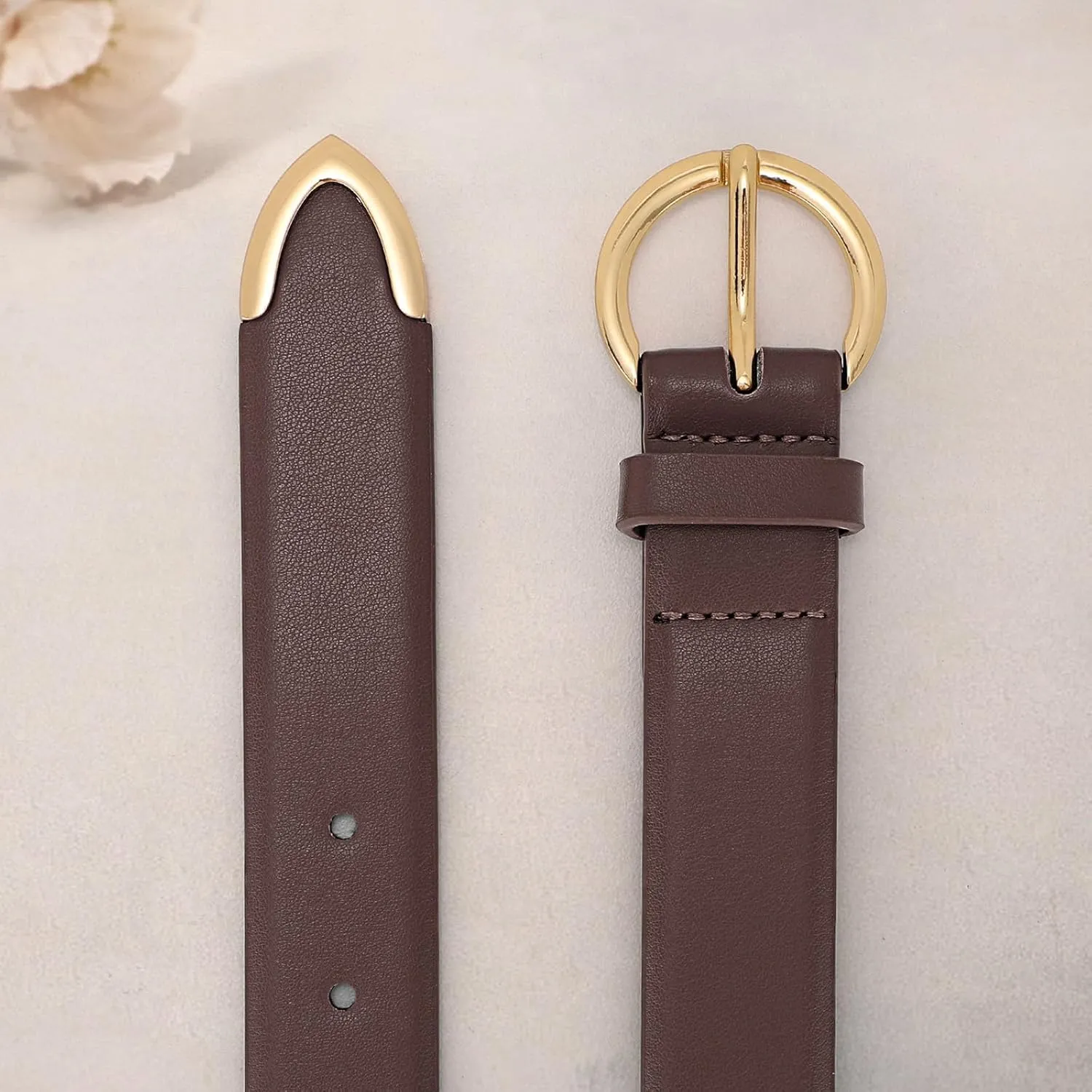 XZQTIVE Women’s Leather Belts for Jeans Pants Dresses Fashion Ladies Black Belt with Gold Buckle