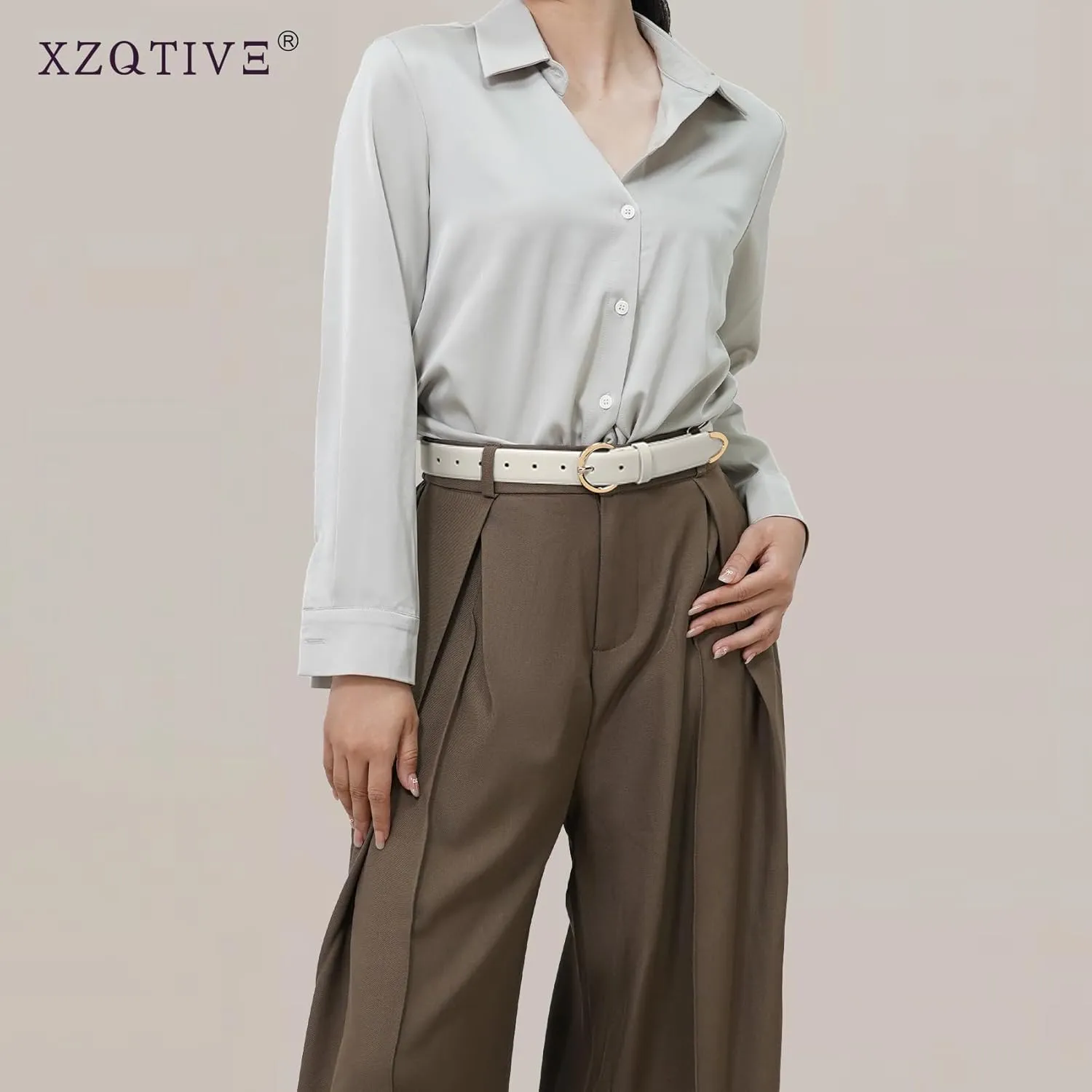 XZQTIVE Women’s Leather Belts for Jeans Pants Dresses Fashion Ladies Black Belt with Gold Buckle