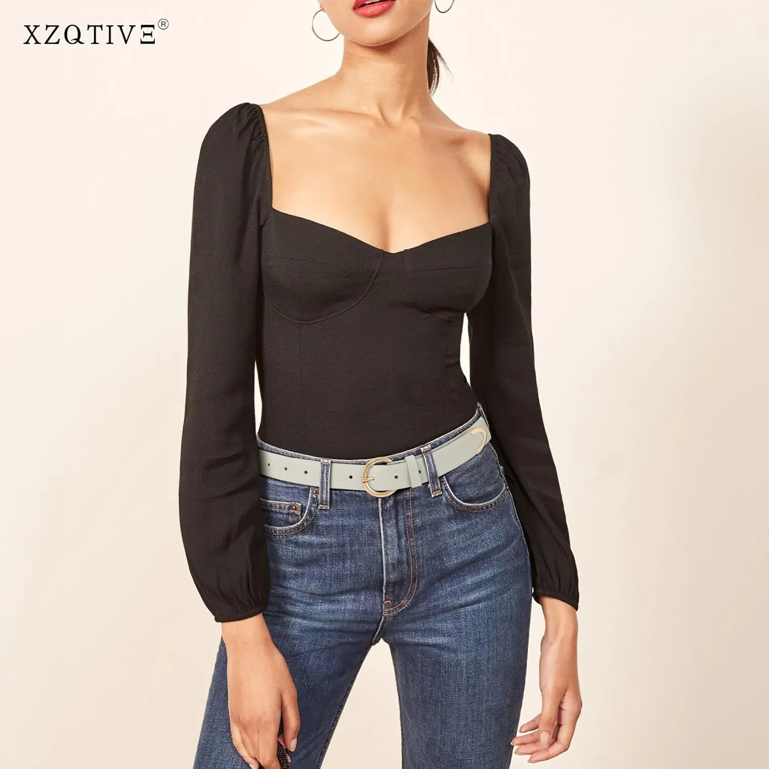 XZQTIVE Women’s Leather Belts for Jeans Pants Dresses Fashion Ladies Black Belt with Gold Buckle