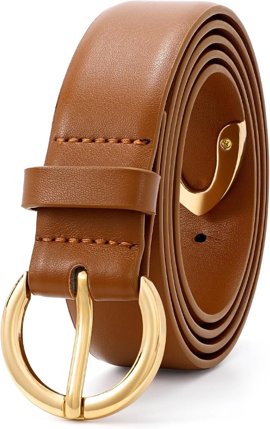 XZQTIVE Women’s Leather Belts for Jeans Pants Dresses Fashion Ladies Black Belt with Gold Buckle