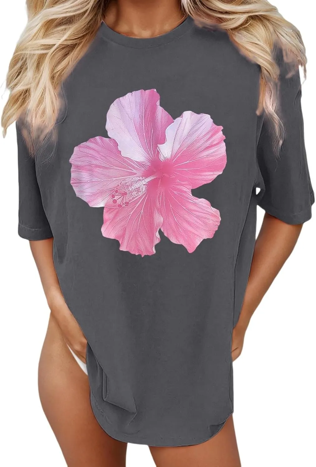 Y2k Shirts for Women Shorts Sleeve Oversized Pink Graphic Tshirt Crewneck Preppy Clothes for Teen Girls