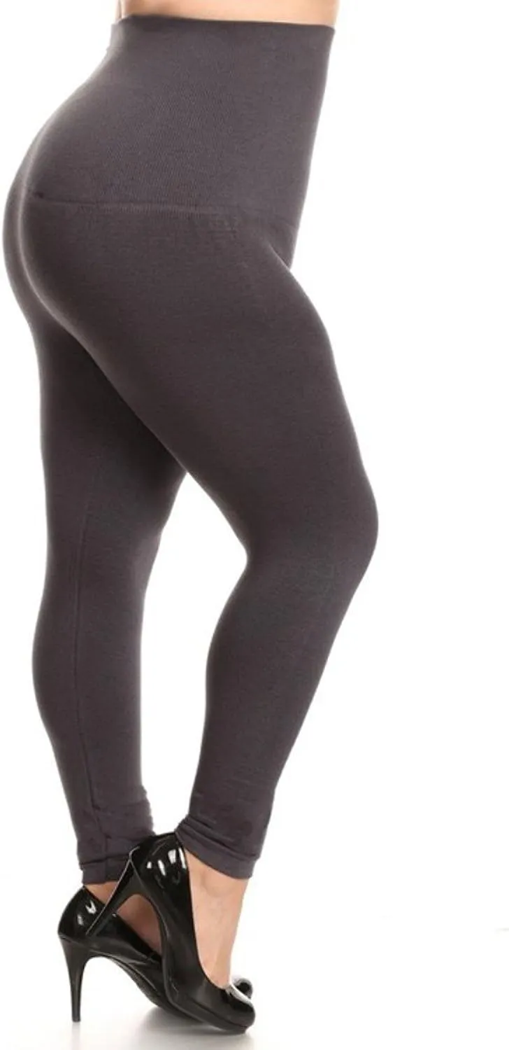 Yelete Legwear High Waist Compression Leggings With French Terry Lining, Plus Size