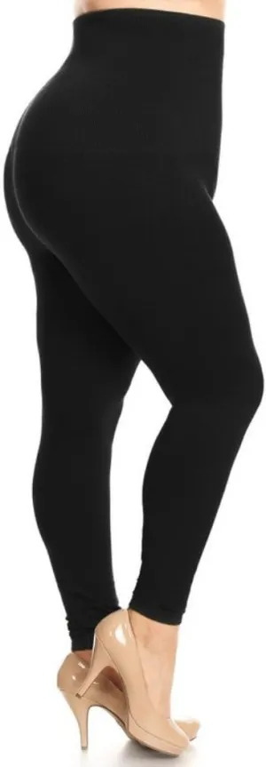 Yelete Legwear High Waist Compression Leggings With French Terry Lining, Plus Size