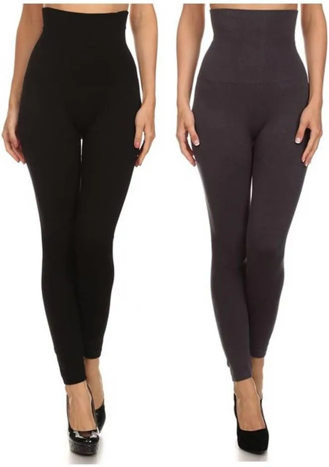 Yelete Women's High Waist Compression Leggings (One Size, Black-Charcoal)