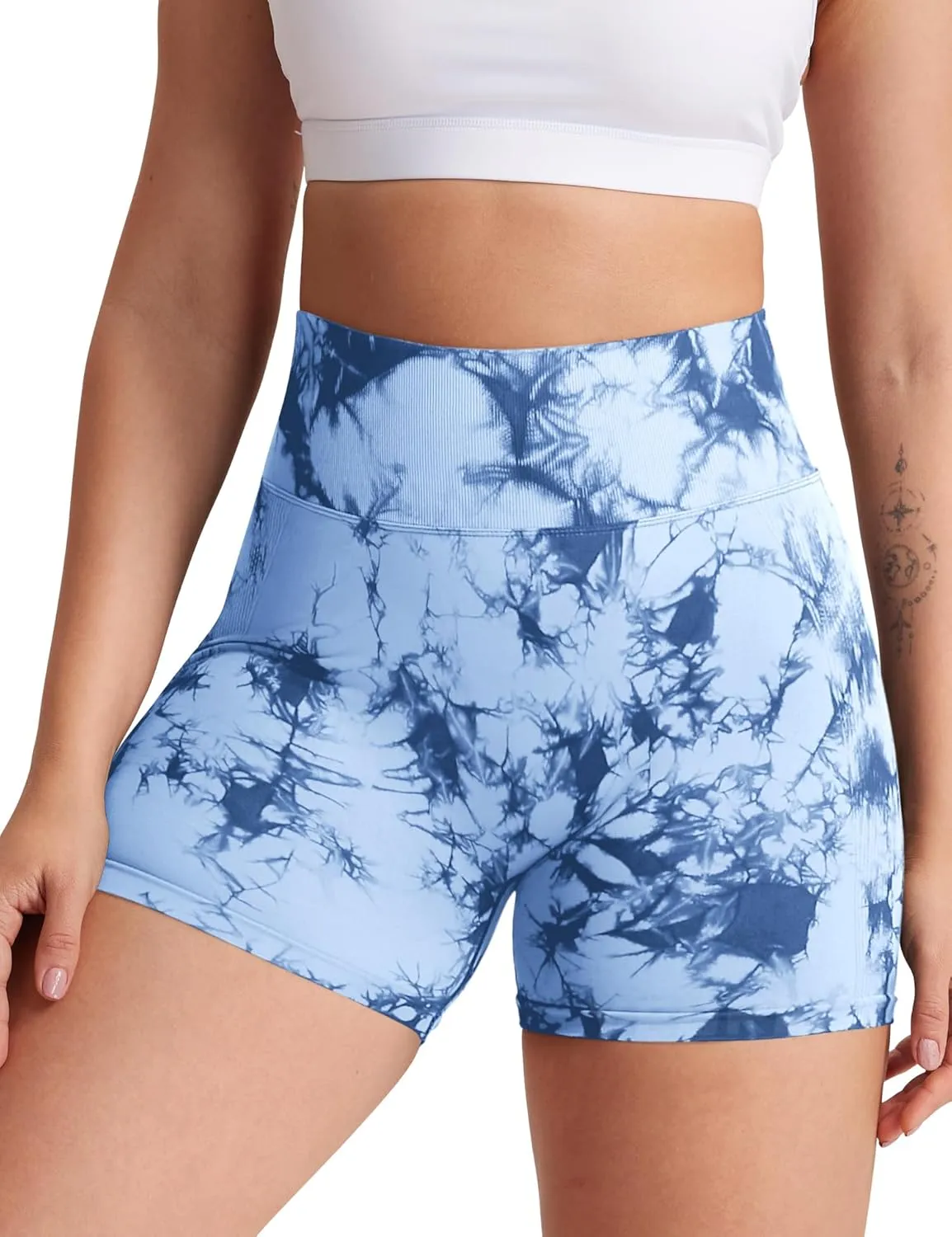 YEOREO Women High Waist Workout Yoga Gym Smile Contour Seamless Cycling Shorts