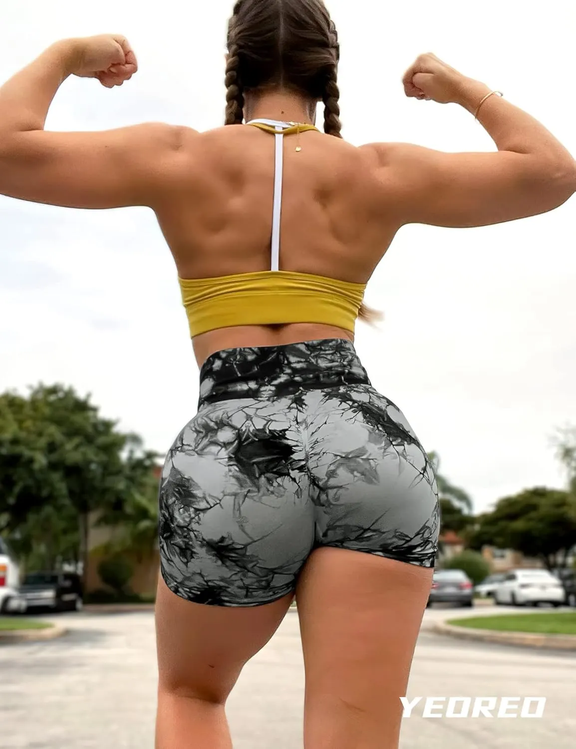 YEOREO Women High Waist Workout Yoga Gym Smile Contour Seamless Cycling Shorts