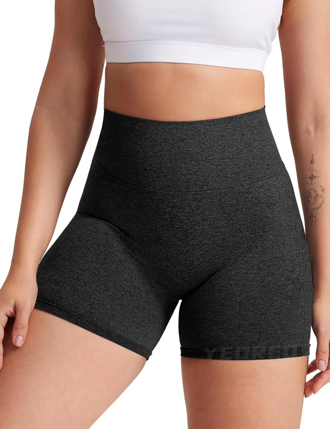 YEOREO Women High Waist Workout Yoga Gym Smile Contour Seamless Cycling Shorts