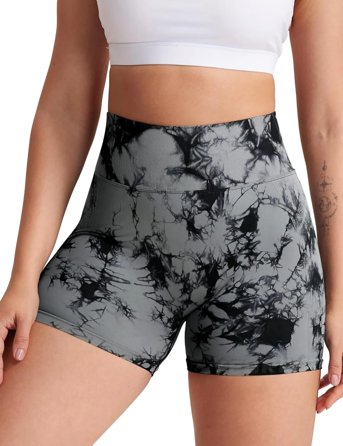YEOREO Women High Waist Workout Yoga Gym Smile Contour Seamless Cycling Shorts