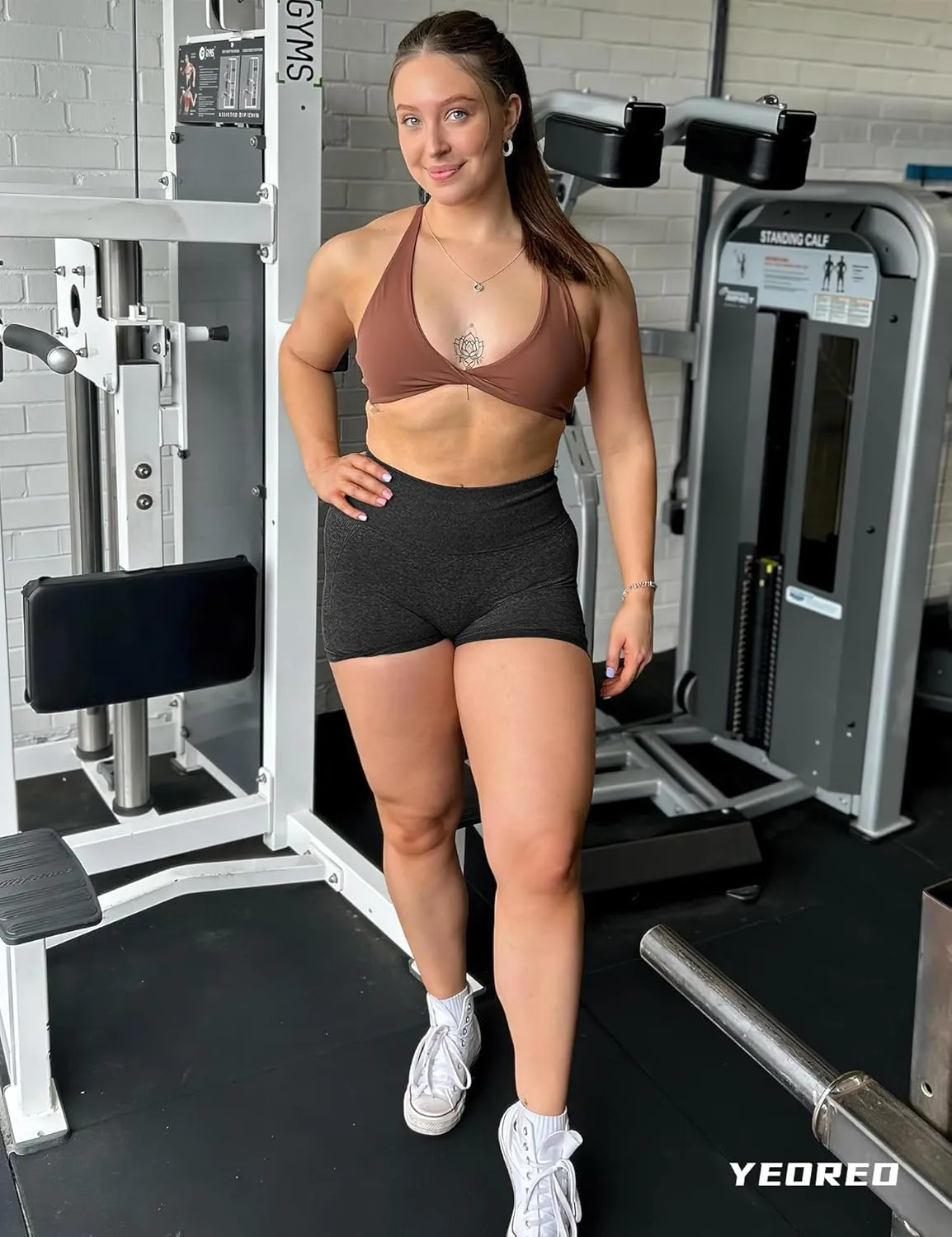 YEOREO Women High Waist Workout Yoga Gym Smile Contour Seamless Cycling Shorts