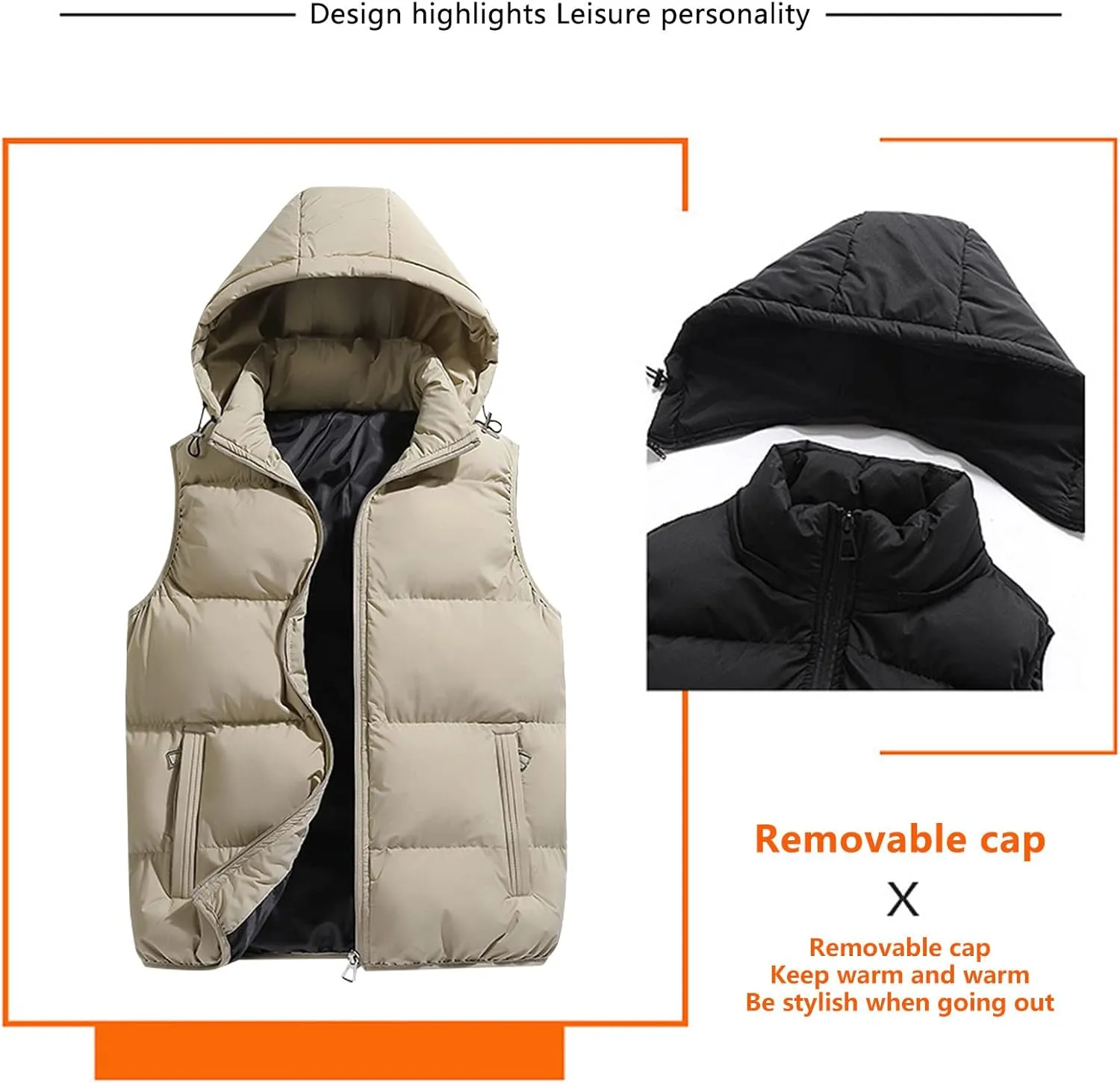 Ymosrh Men's Outerwear Vests Quilted Winter Vest Thicken Sleeveless Jacket With Hood Coats Puffer Vests, S-2XL
