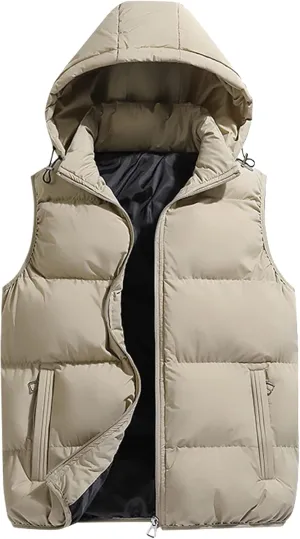 Ymosrh Men's Outerwear Vests Quilted Winter Vest Thicken Sleeveless Jacket With Hood Coats Puffer Vests, S-2XL