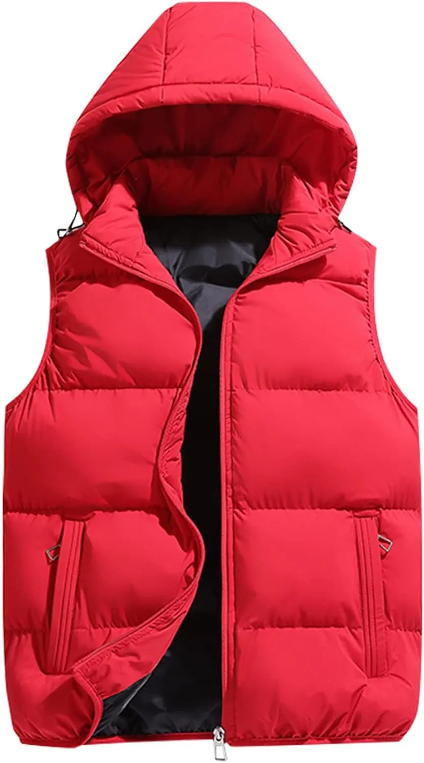 Ymosrh Men's Outerwear Vests Quilted Winter Vest Thicken Sleeveless Jacket With Hood Coats Puffer Vests, S-2XL