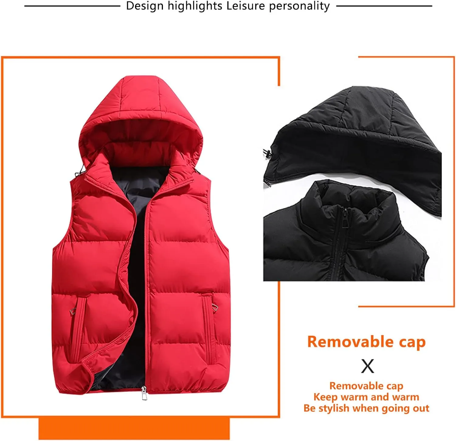Ymosrh Men's Outerwear Vests Quilted Winter Vest Thicken Sleeveless Jacket With Hood Coats Puffer Vests, S-2XL