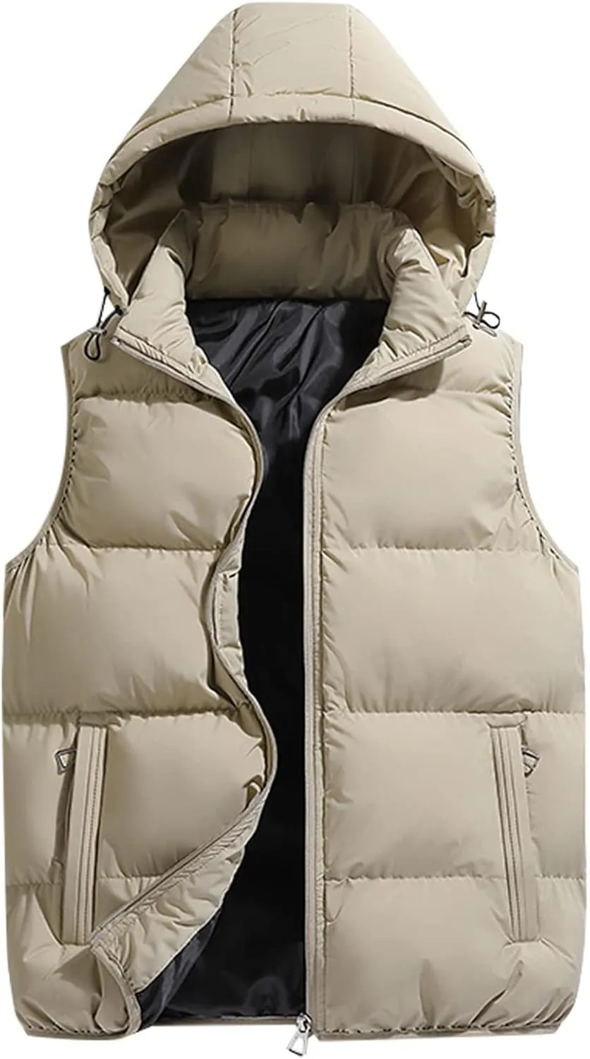 Ymosrh Men's Outerwear Vests Quilted Winter Vest Thicken Sleeveless Jacket With Hood Coats Puffer Vests, S-2XL
