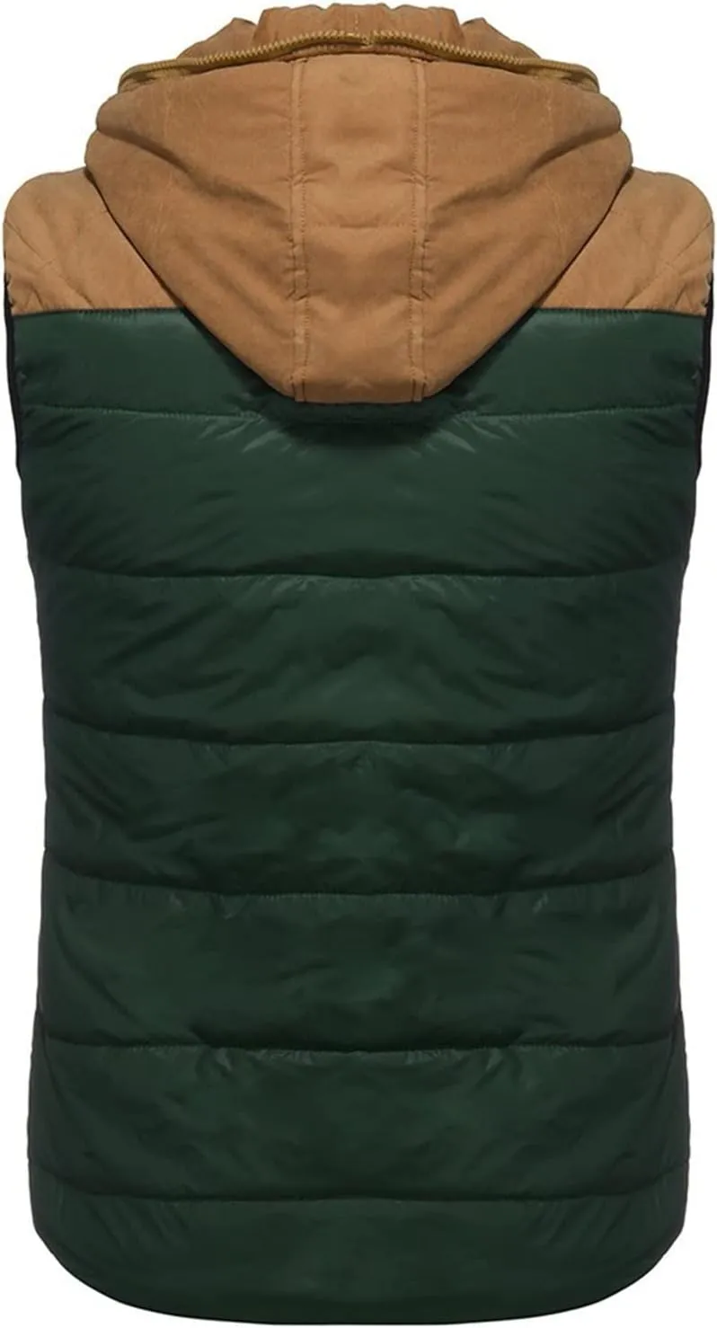 Ymosrh Men's Puffer Vest Outdoor Quilted Winter Vest Hooded Sleeveless Jacket Padded Vest Coats Packable Vest, S-5XL