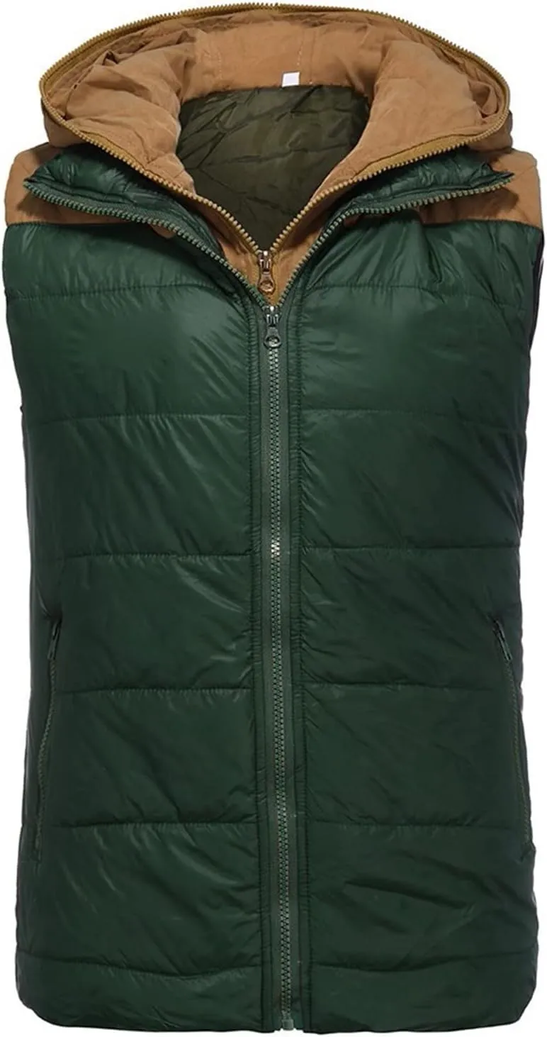 Ymosrh Men's Puffer Vest Outdoor Quilted Winter Vest Hooded Sleeveless Jacket Padded Vest Coats Packable Vest, S-5XL