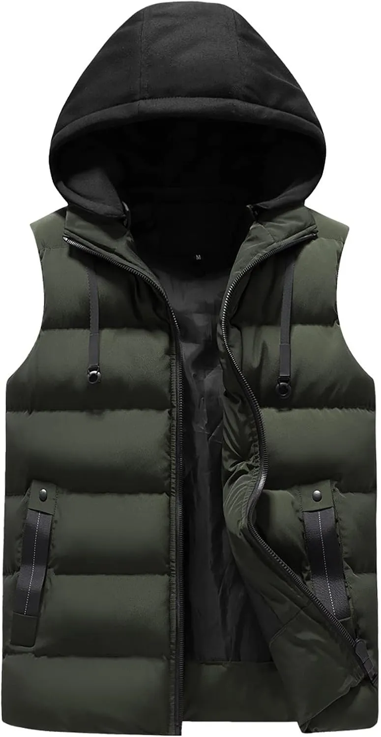 Ymosrh Men's Vest Jacket Light Winter Jacket Warm Outdoor Sleeveless Lightweight Water Resistant Vests With Hood, XS-2XL