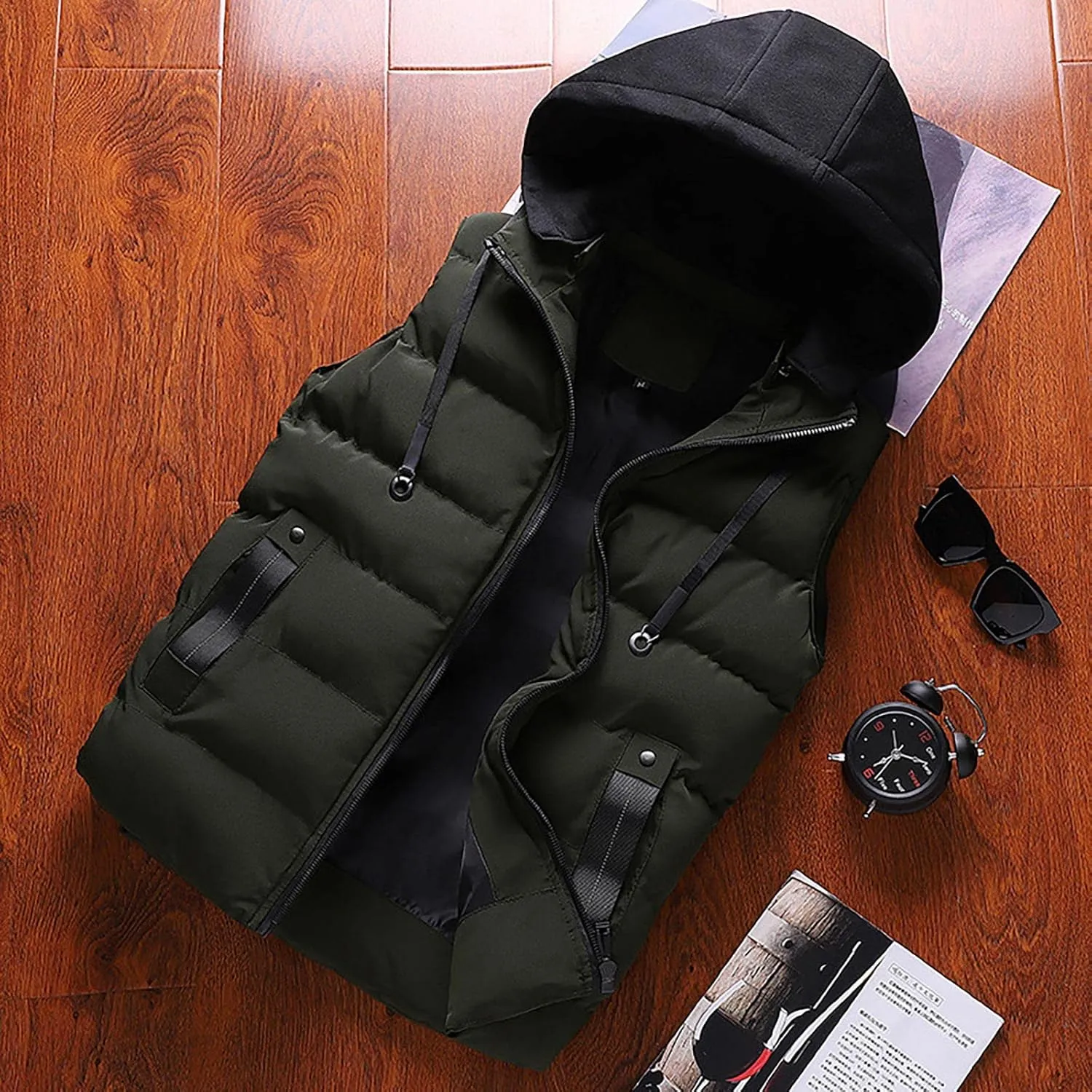 Ymosrh Men's Vest Jacket Light Winter Jacket Warm Outdoor Sleeveless Lightweight Water Resistant Vests With Hood, XS-2XL
