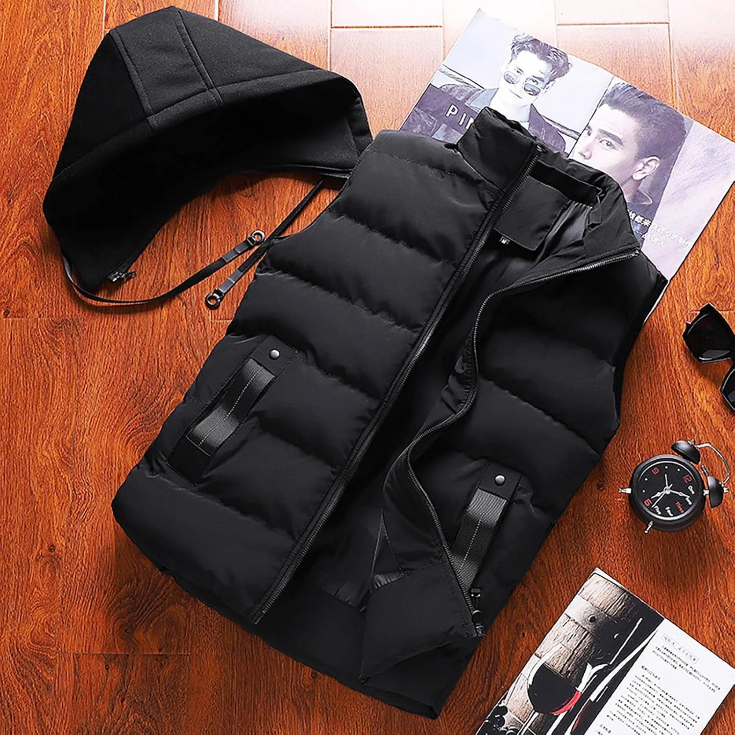 Ymosrh Men's Vest Jacket Light Winter Jacket Warm Outdoor Sleeveless Lightweight Water Resistant Vests With Hood, XS-2XL