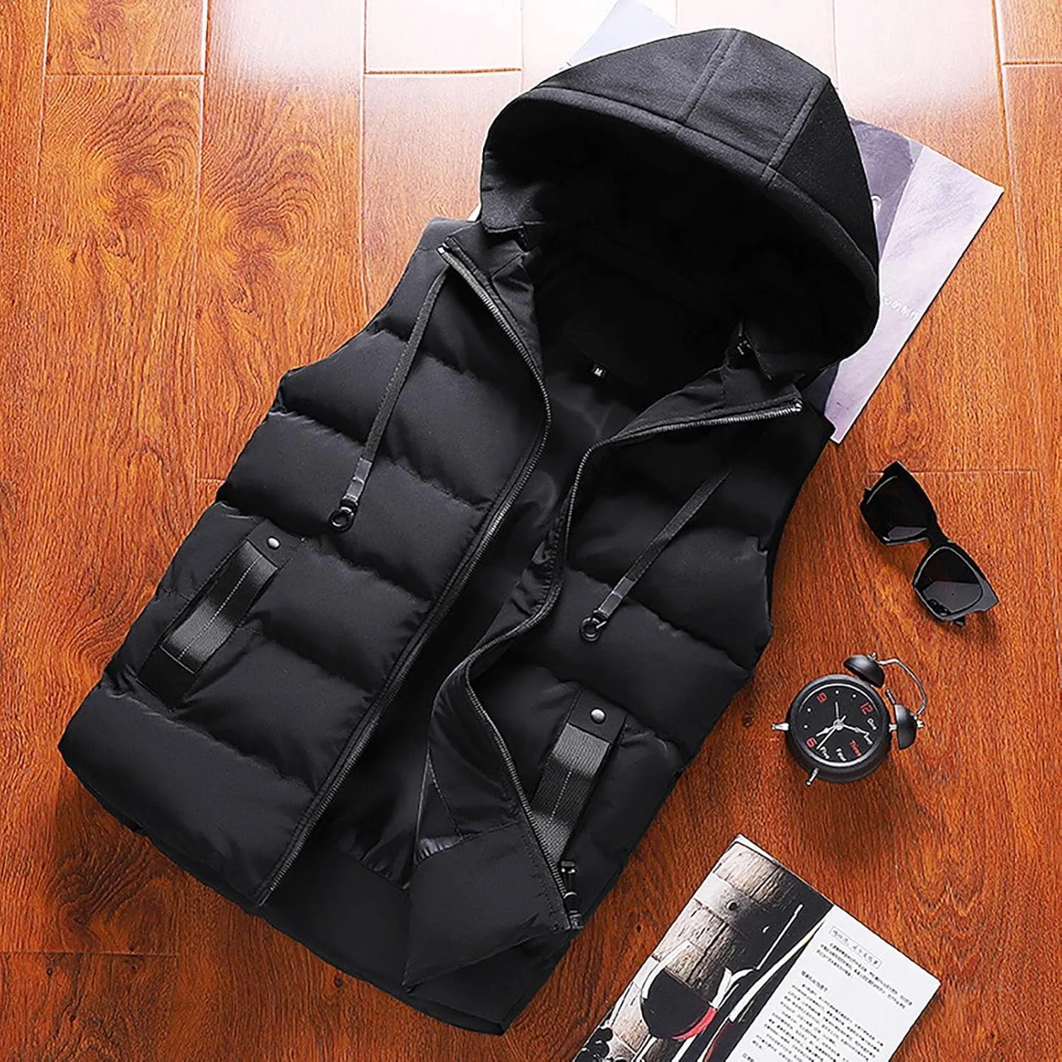 Ymosrh Men's Vest Jacket Light Winter Jacket Warm Outdoor Sleeveless Lightweight Water Resistant Vests With Hood, XS-2XL