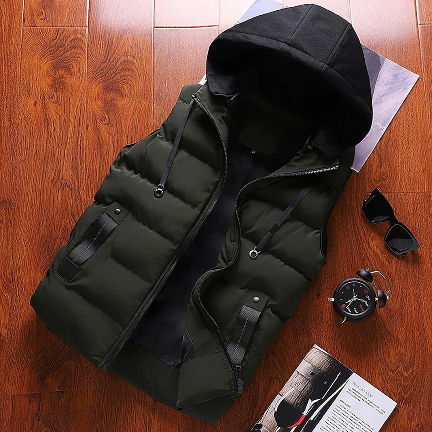 Ymosrh Men's Vest Jacket Light Winter Jacket Warm Outdoor Sleeveless Lightweight Water Resistant Vests With Hood, XS-2XL