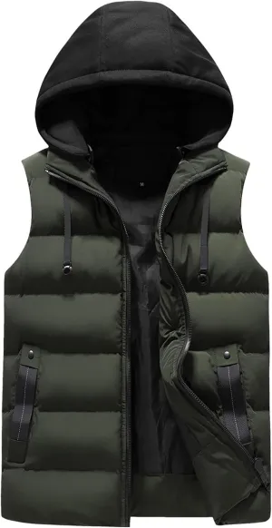 Ymosrh Men's Vest Jacket Light Winter Jacket Warm Outdoor Sleeveless Lightweight Water Resistant Vests With Hood, XS-2XL