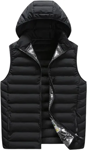 Ymosrh Men's Winter Vest With Hood Outdoor Vest Outerwear Hooded Padded Puffer Sleeveless Vest Coats Jacket Vest