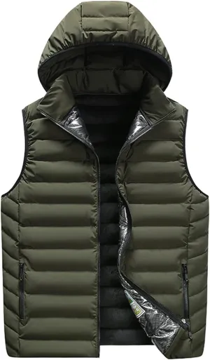 Ymosrh Men's Winter Vest With Hood Outdoor Vest Outerwear Hooded Padded Puffer Sleeveless Vest Coats Jacket Vest