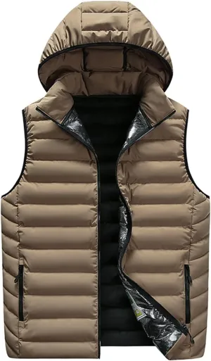 Ymosrh Men's Winter Vest With Hood Outdoor Vest Outerwear Hooded Padded Puffer Sleeveless Vest Coats Jacket Vest